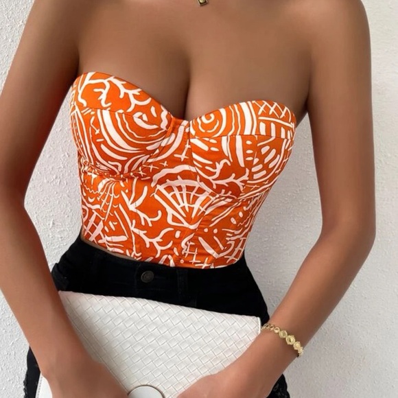 SHEIN Privé Allover Print
Grommet Lace Up Bustier Tube Top SIZE XS ORANGE & PINK - Picture 2 of 13